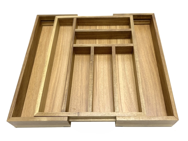 Handcrafted Acacia Wood Expandable Drawer Organizer - Premium Multi-Compartment Cutlery Tray